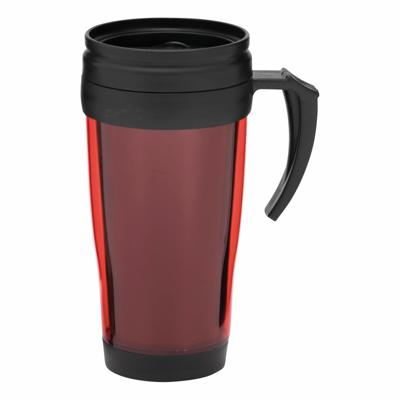 Thermosbeker/warmhoudbeker Koffie To Go - rood/zwart - 400 ml - koffie/thee bekers - dubbelwandig