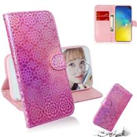Voor Galaxy S10e effen kleur kleurrijke magnetische Buckle horizontale Flip PU lederen draagtas met houder & kaartsleuven & portemonnee & Lanyard (roz