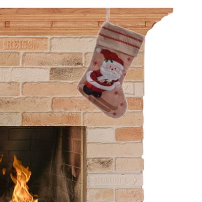 Decoris kerst sok met kerstman - 1x - bruin - jute - H45 cm - kerstversiering - kerstdecoratie