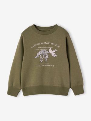 Sweater met ronde hals en geplaatste print voor jongens kaki