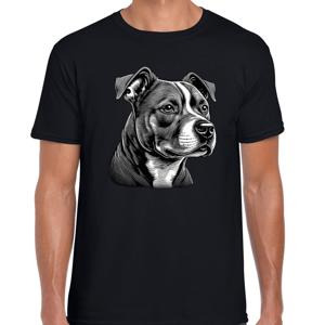 Cadeau/verkleed T-shirt heren - zwart - Staffordshire Bull Terrier hond - honden liefhebber