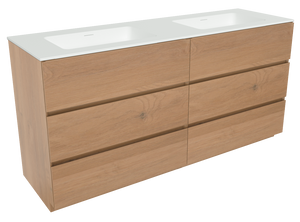 Storke Edge staand badkamermeubel 170 x 52,5 cm ruw eiken met Mata dubbele wastafel in matte Solid Surface