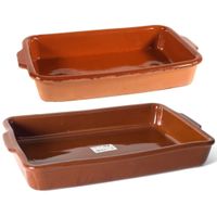 Ovenschalen set 2 stuks 4 liter en 8,5 liter terracotta aardewerk - thumbnail