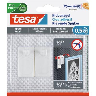 Tesa zelfklevende spijkers - 2x st - wit - draagkracht 0,5 kg - voor gevoelige oppervlakken Tesa zelfklevende spijkers - 2x st - wit - draagkracht 0,5 kg - voor gevoelige oppervlakken