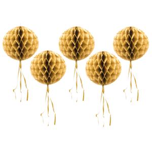 Decoratie bollen - 5x - goud - 30 cm - crepe papier - versiering - feestversiering - honeycumbs