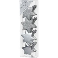 8x stuks kunststof kersthangers sterren zilver 6 cm kerstornamenten   -