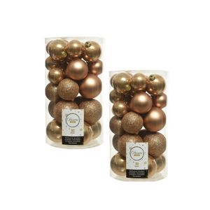 60x Camel bruine kerstballen 4 - 5 - 6 cm kunststof mat/glans/glans/glitter