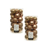 60x Camel bruine kerstballen 4 - 5 - 6 cm kunststof mat/glans/glans/glitter