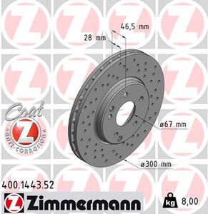 Remschijf SPORT REMSCHIJF COAT Z ZIMMERMANN, Remschijftype: Binnen geventileerd, u.a. für Mercedes-Benz, Chrysler