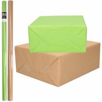 4x Rollen kraft inpakpapier/kaftpapier pakket bruin/groen 200 x 70 cm - Cadeaupapier - thumbnail