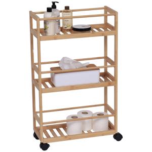 Keuken/badkamer trolley 3 laags - 45 x 20 x 75 cm - naturel - bamboe hout - met wielen