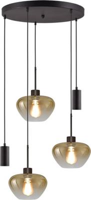 Masterlight 5-lichts hanglampGenua zwart met 2x goud glas Ø 24cm en 2x pendel - 2972-05-05-50-5MB224