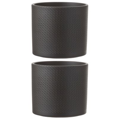2x stuks bloempot in het relief donkergrijs keramiek voor kamerplant H17.5 x D19.5 cm