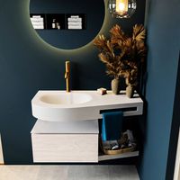 MONDIAZ RIVA 100cm badmeubel onderkast / planchet kleur Underlayment met 1 lade. Wastafel DULCET links 1 kraangat kleur Talc.