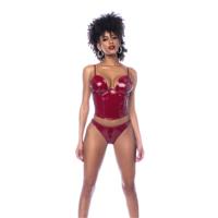 Mapalé Twee Delige Bustier Set - L - Glanzend Wijnrood
