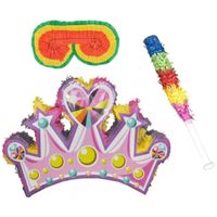 Verjaardag Pinata Prinsessen kroon van 61 cm set met stok en masker - thumbnail