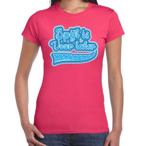 Verkleed T-shirt dames - spijt is voor later - roze/blauw - themafeest fout/goud/stout