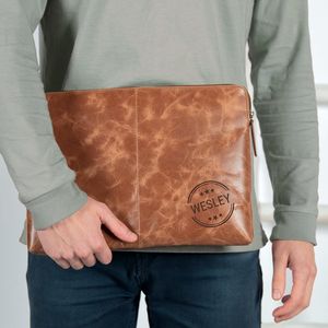 Leren laptophoes graveren - Bruin (15 inch)