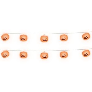 Halloween deco LED verlichting/lampjes pompoenen - 2x - op batterijen - 220 cm - griezel uitstraling