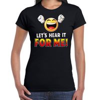 Funny emoticon t-shirt lets hear it for me zwart voor dames - thumbnail