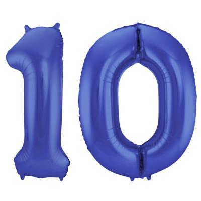 Folat Folie ballonnen - 10 jaar cijfer - blauw - 86 cm - leeftijd feestartikelen - verjaardag