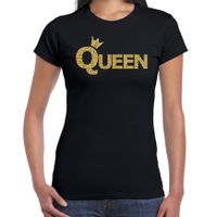 Koningsdag Queen t-shirt zwart met gouden kroon dames - thumbnail