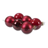 6x stuks glazen kerstballen rood/donkerrood 8 cm mat/glans - thumbnail