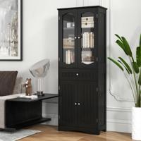 Vrijstaande Hoge Kast voor de Badkamer met 4 Deuren en Lade Zwart 60 x 30 x 160 cm