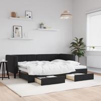 Slaapbank met onderschuifbed en lades 80x200 cm fluweel zwart