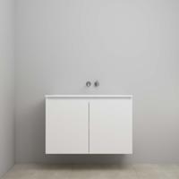 On-Line Onderkast - 100 cm - Voorgemonteerd - Greeploos 2 Deuren - Acryl Wastafel - zonder Kraangat - Mat Wit