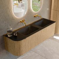 Badmeubel Mondiaz Kurve | 145 cm | Meubelkleur Oak | Wastafelkleur Urban | Dubbele spoelbak | Zonder kraangaten