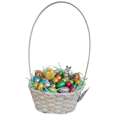 Rieten mandje met hengsel - geel - D20 x H38 cm - paasmandje