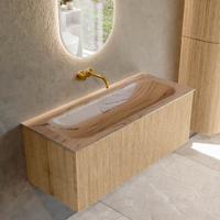 Badmeubel Mondiaz Kurve-Dlux | 110 cm | Meubelkleur Oak | Wastafelkleur Arena | Solid surface | Wasbak midden spoelbak | Zonder kraangat(en)