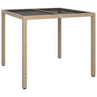 vidaXL Tuintafel 90x90x75 cm gehard glas en poly rattan beige - thumbnail