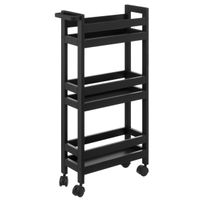 Keuken of badkamer trolley 3-laags - zwart - D15 x B40 x H75 cm - mdf hout - met wielen - thumbnail