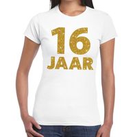 16 jaar goud glitter verjaardag kado shirt wit voor dames