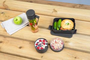 Brabantia Make & Take ontbijt- en lunchset 3-delig, kunststof (waterfles met zeef, ontbijtkom, lunchbox) - Dark Grey