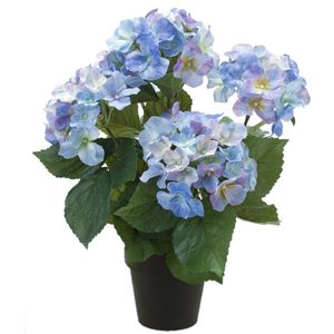 Emerald Hortensia kunstplant in kunststof pot - blauw - 40 cm - Kunstplanten