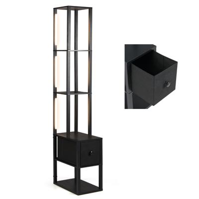 Staande Lamp met Instelbare Helderheid Moderne Staande Lamp met Bijzettafel Planken en Lade Hoekstaande Lamp 43,5 x 26,5 x 169 cm