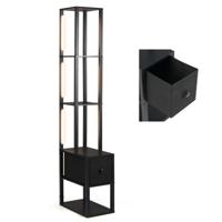 Staande Lamp met Instelbare Helderheid Moderne Staande Lamp met Bijzettafel Planken en Lade Hoekstaande Lamp 43,5 x 26,5 x 169 cm