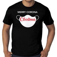 Grote maten Merry corona Christmas fout Kerstshirt / outfit zwart voor heren - thumbnail