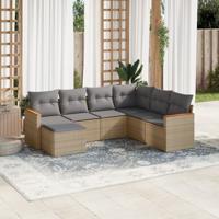 7-delige Loungeset met kussens poly rattan gemengd beige