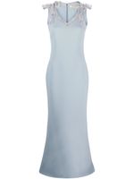 Elie Saab robe longue à ornements en cristal - Bleu - thumbnail