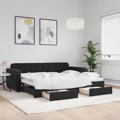Slaapbank met onderschuifbed en lades 90x200 cm fluweel zwart