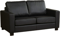 Zwarte leren moderne 2-zitsbank Energy - poot hout bruin - Hermes Leer Nero (zwart leer)