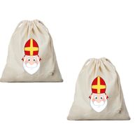 2x Canvas Sinterklaas strooizak / cadeau zak met koord 25 x 30 cm