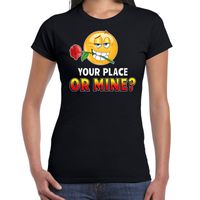 Funny emoticon t-shirt Your place or mine zwart dames - thumbnail