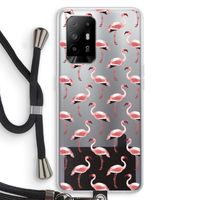 Flamingoprint groen: Oppo A95 5G Transparant Hoesje met koord