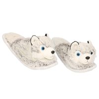 Warme dieren slofjes/pantoffeltjes husky honden grijs/wit voor jongens/meisjes/kinderen 32-35  -