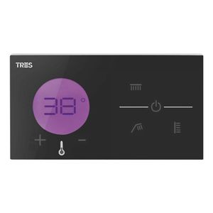 Regendouche set electronisch Tres Shower Technology | Inbouw | Thermostaatkraan | 3-weg | Vierkant | Zwart mat